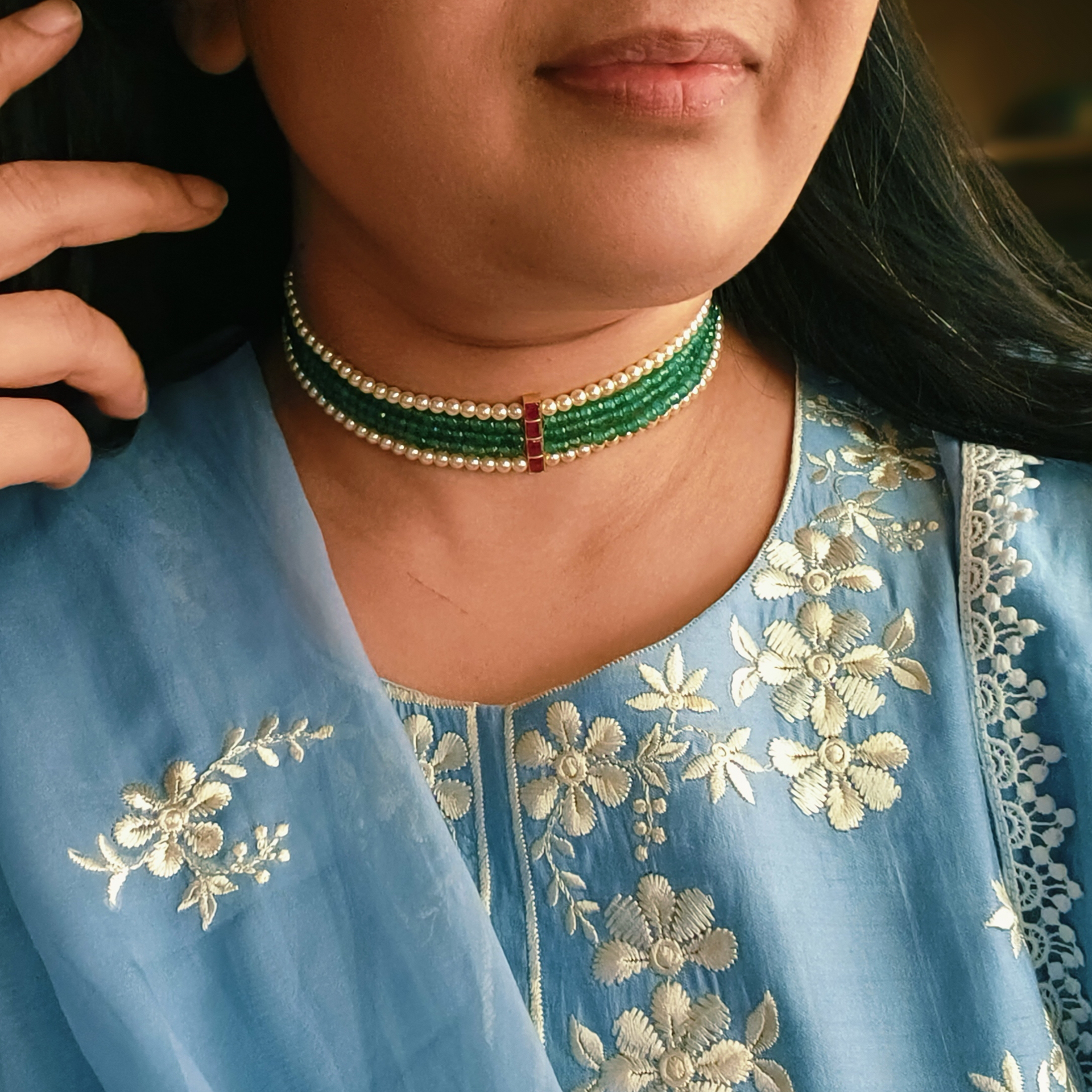 Green Bead Kundan Choker